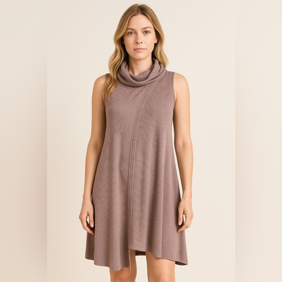 Umgee Taupe Cowl Neck Sleeveless A-Line Swing Dress - Size Small - Picture 1 of 10